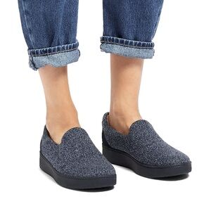 Fitflop Rally Merino Wool-Mix Slip-On Skate Sneaker Love Grey Size 8.5